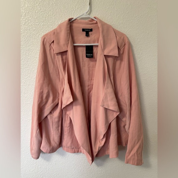 torrid Jackets & Blazers - Torrid Soft Pink Drape Front Twill jacket